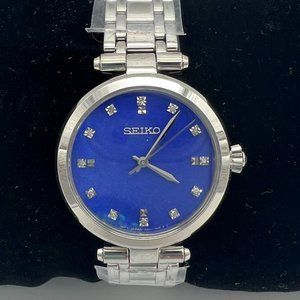 Seiko Women's Stainless Steel Diamond Blue Dial Watch